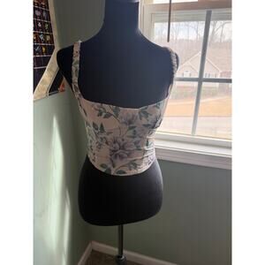 RedBerry Floral Satin Corset Crop Top Size S Smocked Back Ruched Straps Y2K Boho